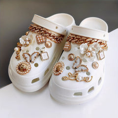 18pcs Style Hole Shoes Golden Butterfly Rhinestone Chain Access