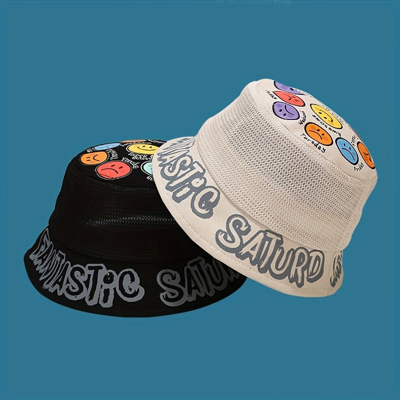 Kids Cartoon Fisherman Hat Breathable Mesh Sun Protection Bucket Hat