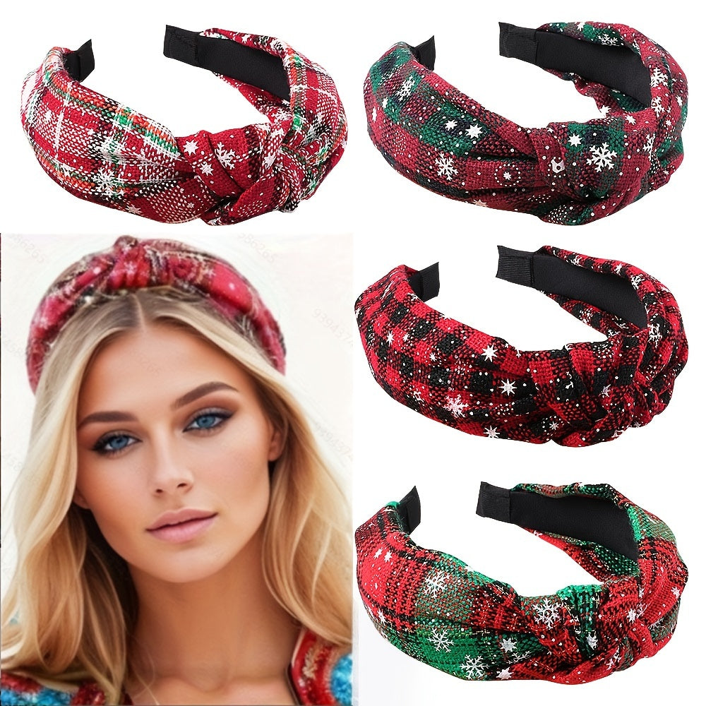 Christmas Style Knotted Headband Snow Plaid Holiday Party Hair Accessory