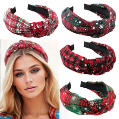 Christmas Style Knotted Headband Snow Plaid Holiday Party Hair Accessory