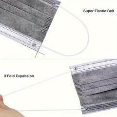 100pcs Grey Disposable Face Masks 3 Ply Nose Mouth Cover Elastic Ear Loop