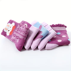 5 Pairs Women's Rabbit Purple Polka Dot Socks
