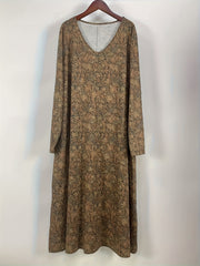 Floral Print Long Sleeve V Neck Dress With Pockets