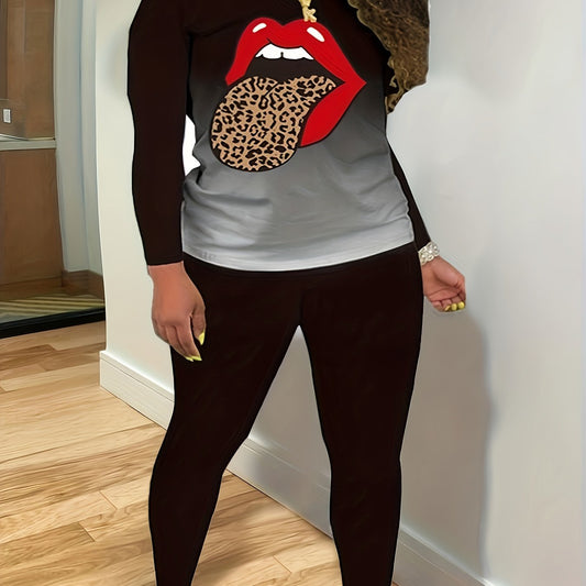Lip & Ombre Print Top & Leggings Set