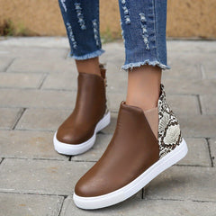 Women's Snakeskin Pattern Colorblock Boots Slip On High Top Flatform Non slip