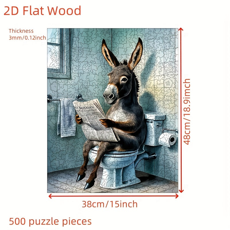 Challenging 500pcs Wooden Jigsaw Puzzle - Humorous Donkey Reading Newspaper