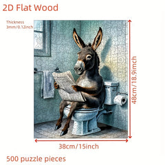 Challenging 500pcs Wooden Jigsaw Puzzle - Humorous Donkey Reading Newspaper