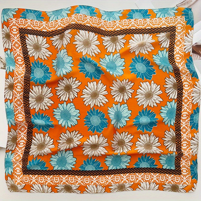 Flower Print Silk Scarf Bandana Neckwear Hair Accessory