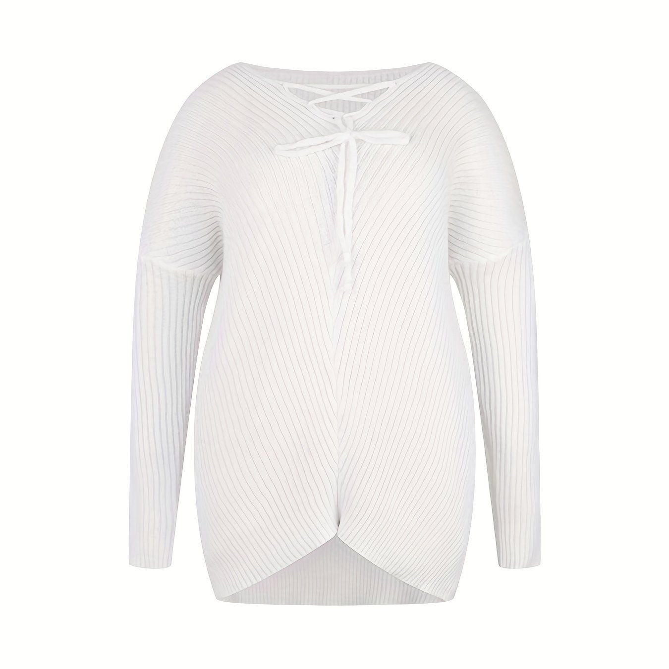Women's Ribbed Pullover Sweater with Lace Up Drawstring
