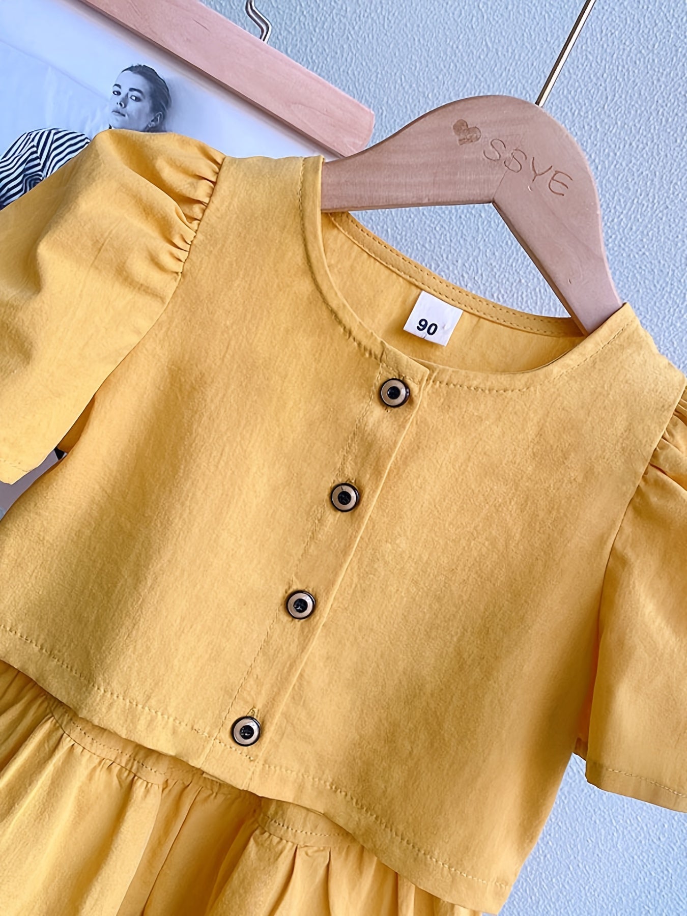 Girls Puff Sleeve Button Top & Shorts Set