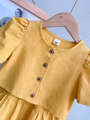 Girls Puff Sleeve Button Top & Shorts Set