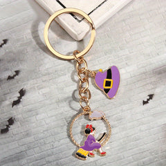 Halloween Keychain Witch Pattern Enamel Painted Key Ring Pendant