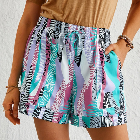 Graphic Print Drawstring Shorts with Pockets Women's Casual Summer Clothing