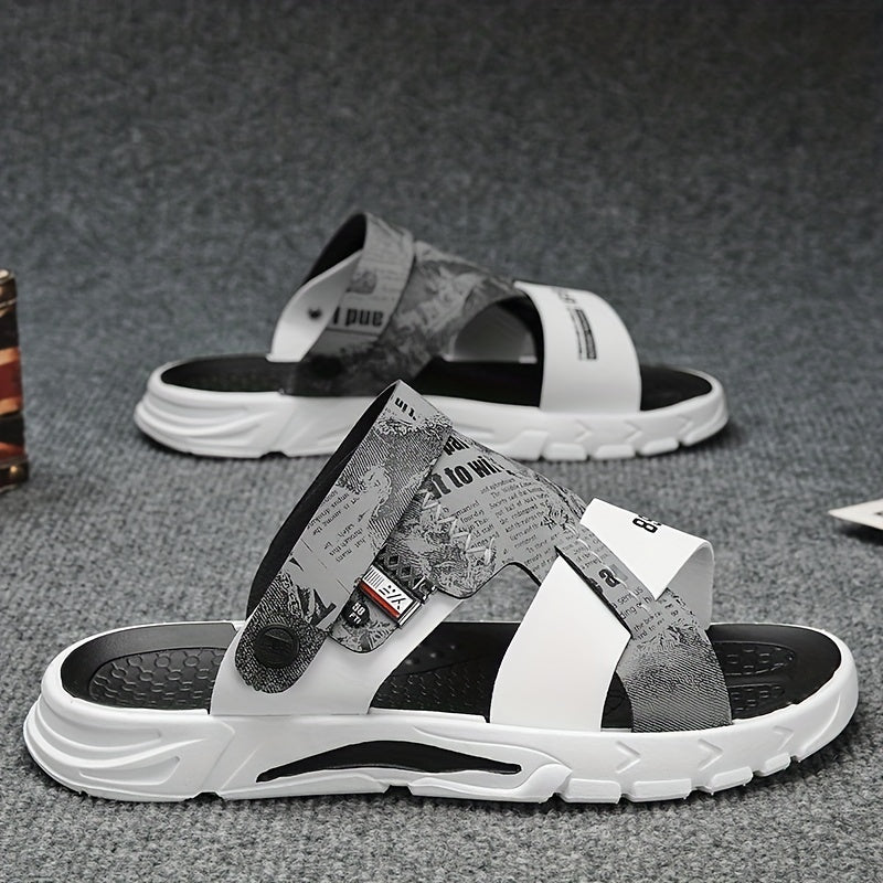Men's Letters And Numbers Print Sandals Durable Non Slip Outdoor Sandals