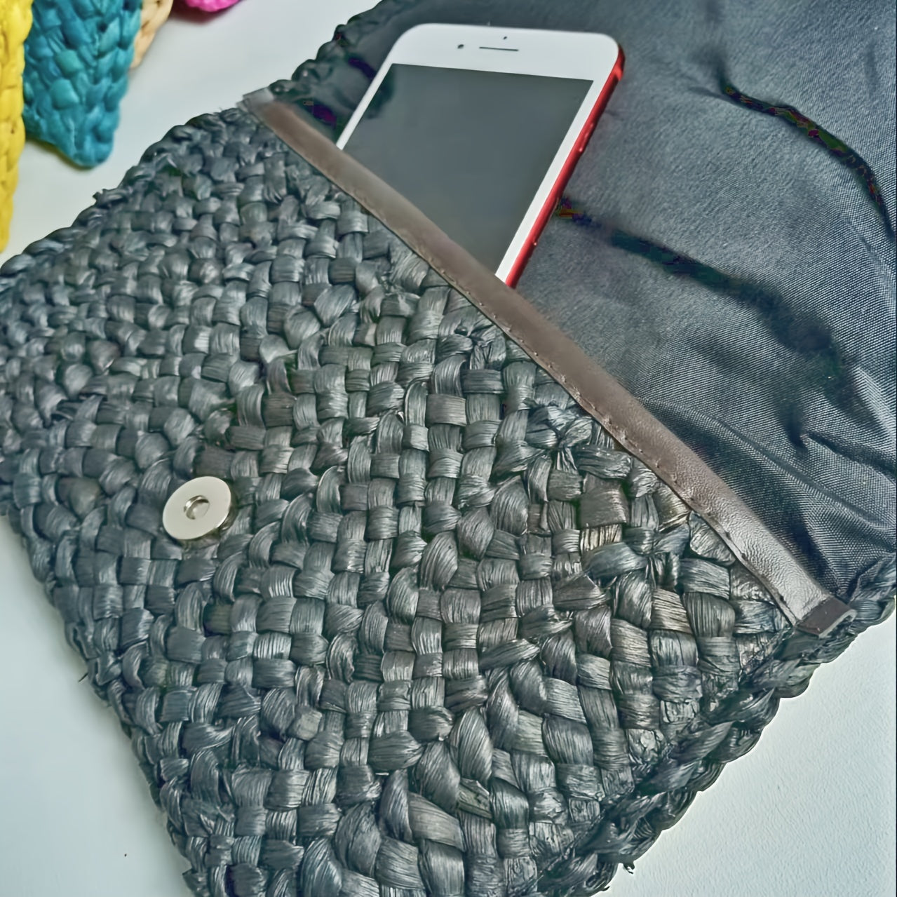 Straw Flap Clutch Bag Minimalist Style Vacation Phone Bag