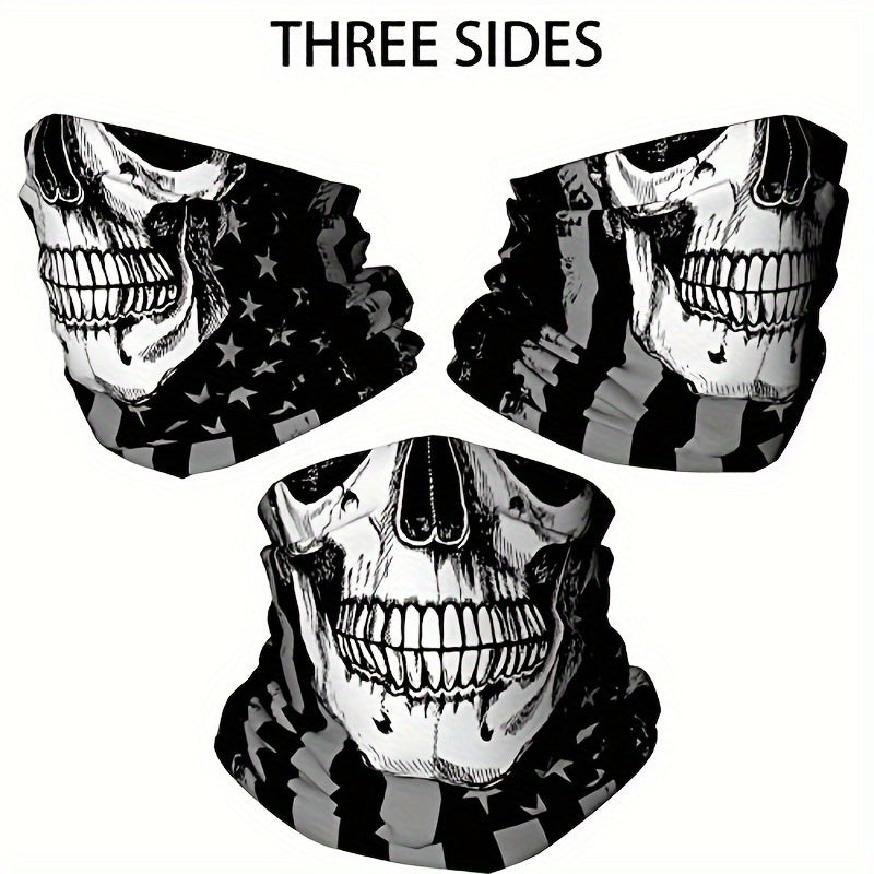 2pcs Skull Face Mask Motorcycle Riding Neck Scarf Outdoor Half Face Cover
