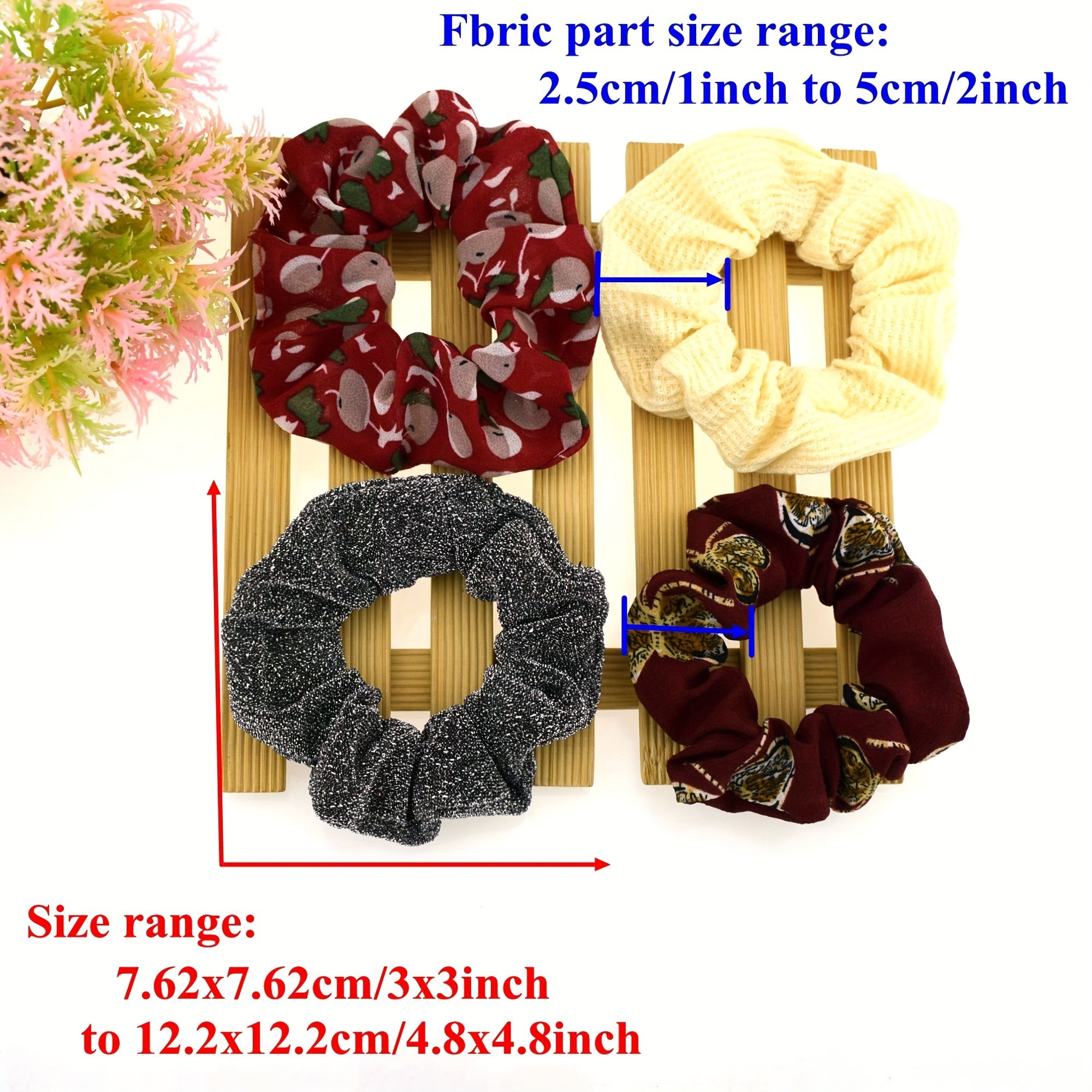 12pcs Boho Style Satin Scrunchies Hair Tie Floral Print Ponytail Holder