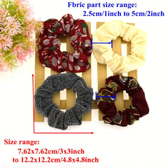 12pcs Boho Style Satin Scrunchies Hair Tie Floral Print Ponytail Holder