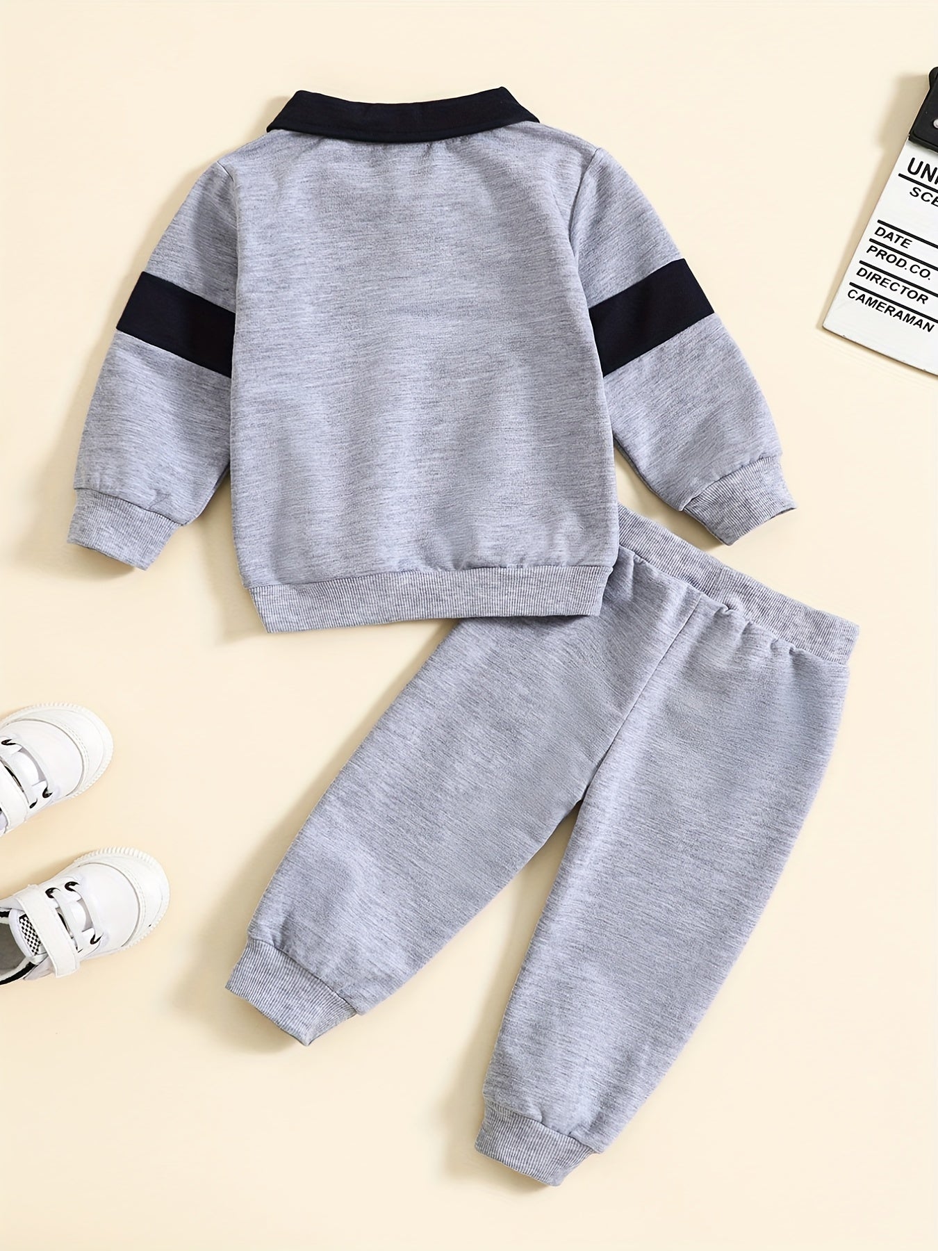 Boys Lapel Long Sleeve Sweatshirt Trousers Set