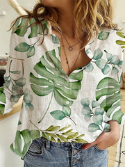 Leaf Print Long Sleeve Button Up Shirt