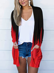 Graphic Print Long Sleeve Open Front Cardigan with Pockets
