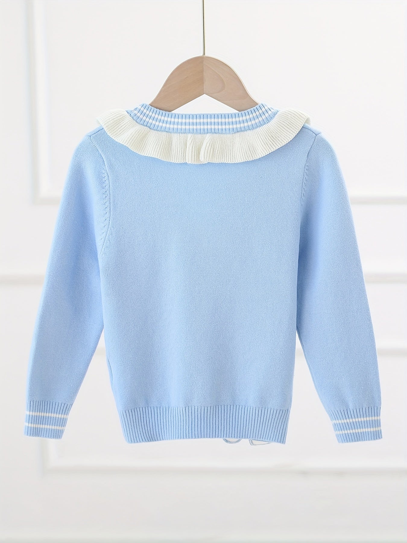 Girls' Bunny Embroidery Knit Cardigan Ruffle Trims Button Down Top