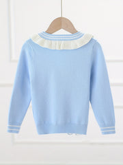 Girls' Bunny Embroidery Knit Cardigan Ruffle Trims Button Down Top