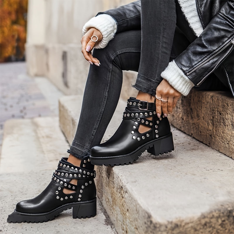 Women's Ankle Boots Cut Out Rivet Booties