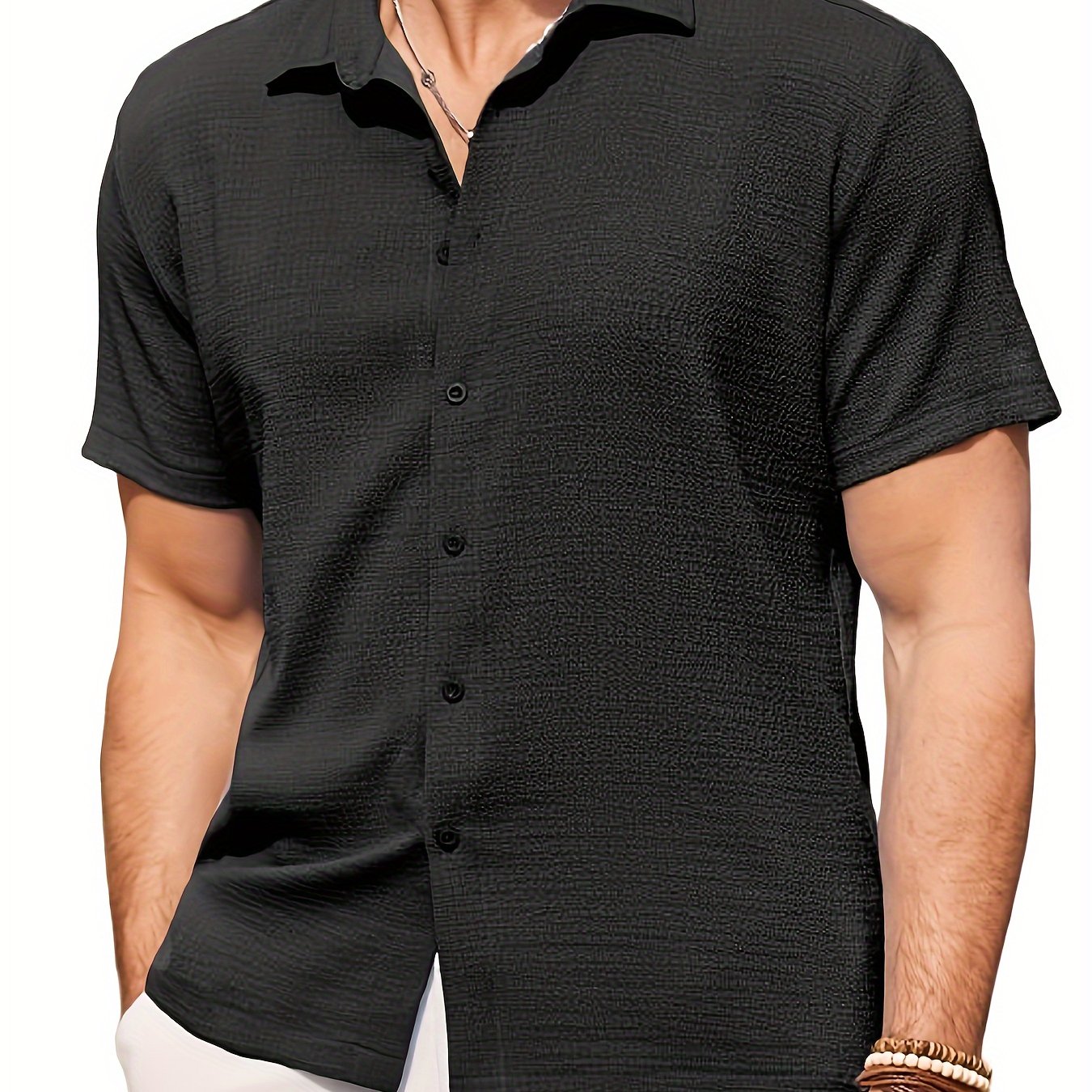 Men's Solid Short Sleeve Shirt for Summer