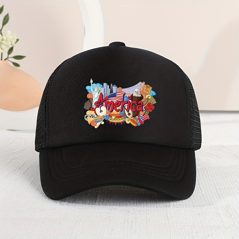 Little Kid's American Baseball Cap Mesh Print Sunshade Peaked Cap Snapback Hat