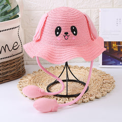 Rabbit Straw Hat for Girls Sun Protection with Moving Ears