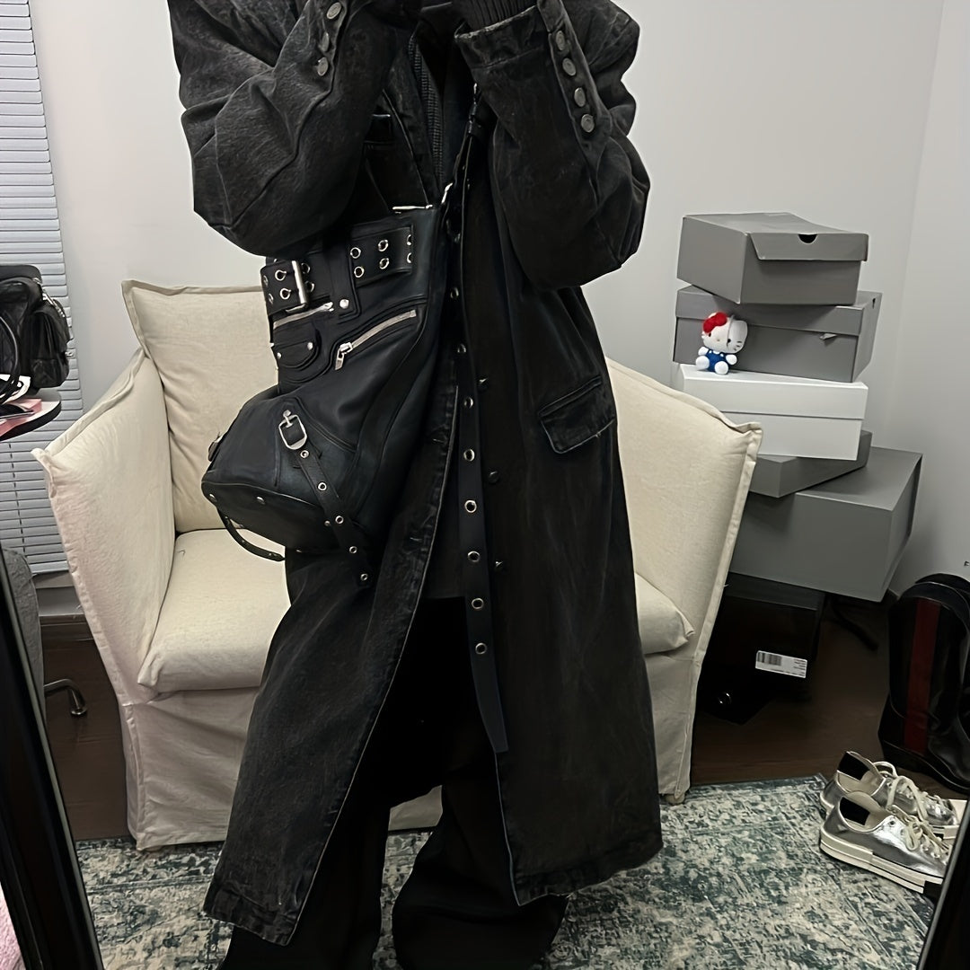 Punk Style Crossbody Bag Eyelet Belt Decor Hobo Bag