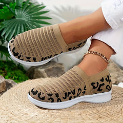Leopard Print Breathable Walking Shoes Slip-on Sneakers