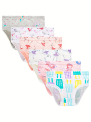 6pcs Girls Triangle Panties Rabbit Heart Balloon Print 100% Cotton
