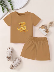 Short Sleeve Dragon Pattern T-shirt & Shorts Set