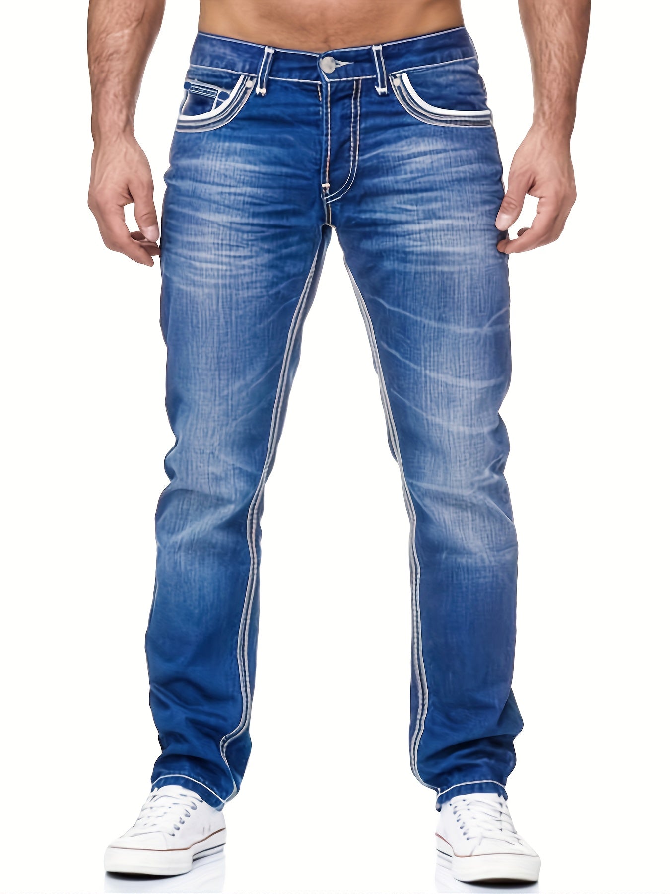 Classic Slim Fit Jeans Men's Casual Street Style Solid Mid Stretch Denim Pants