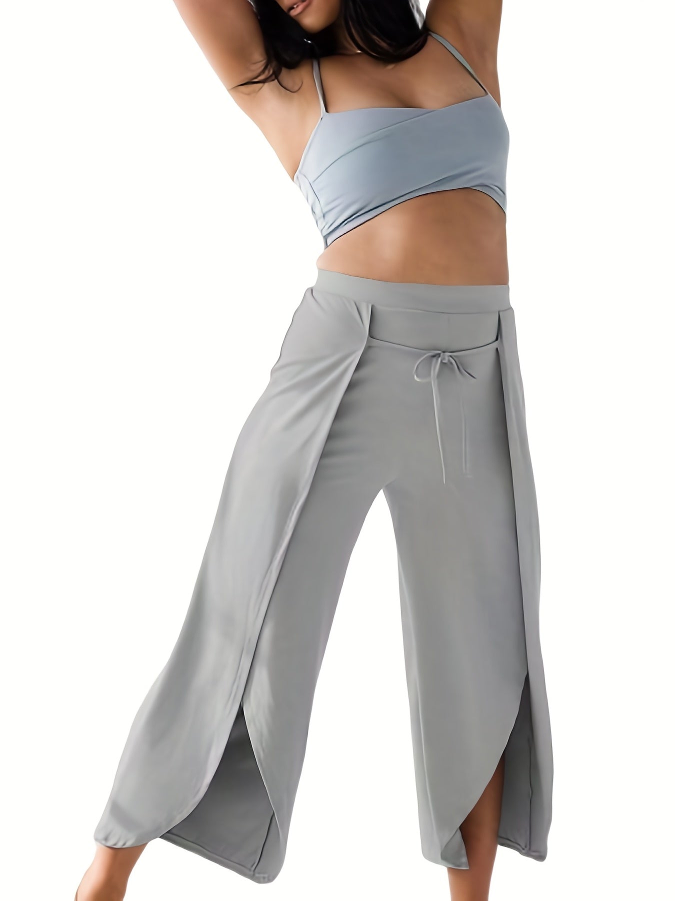 Women's High Waist Side Split Yoga Pants with Tie