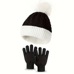 Kids Windproof Knitted Hat and Gloves Set for Winter