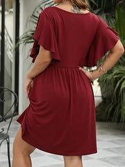 Butterfly Sleeve Casual Dress Round Neck Knee Length