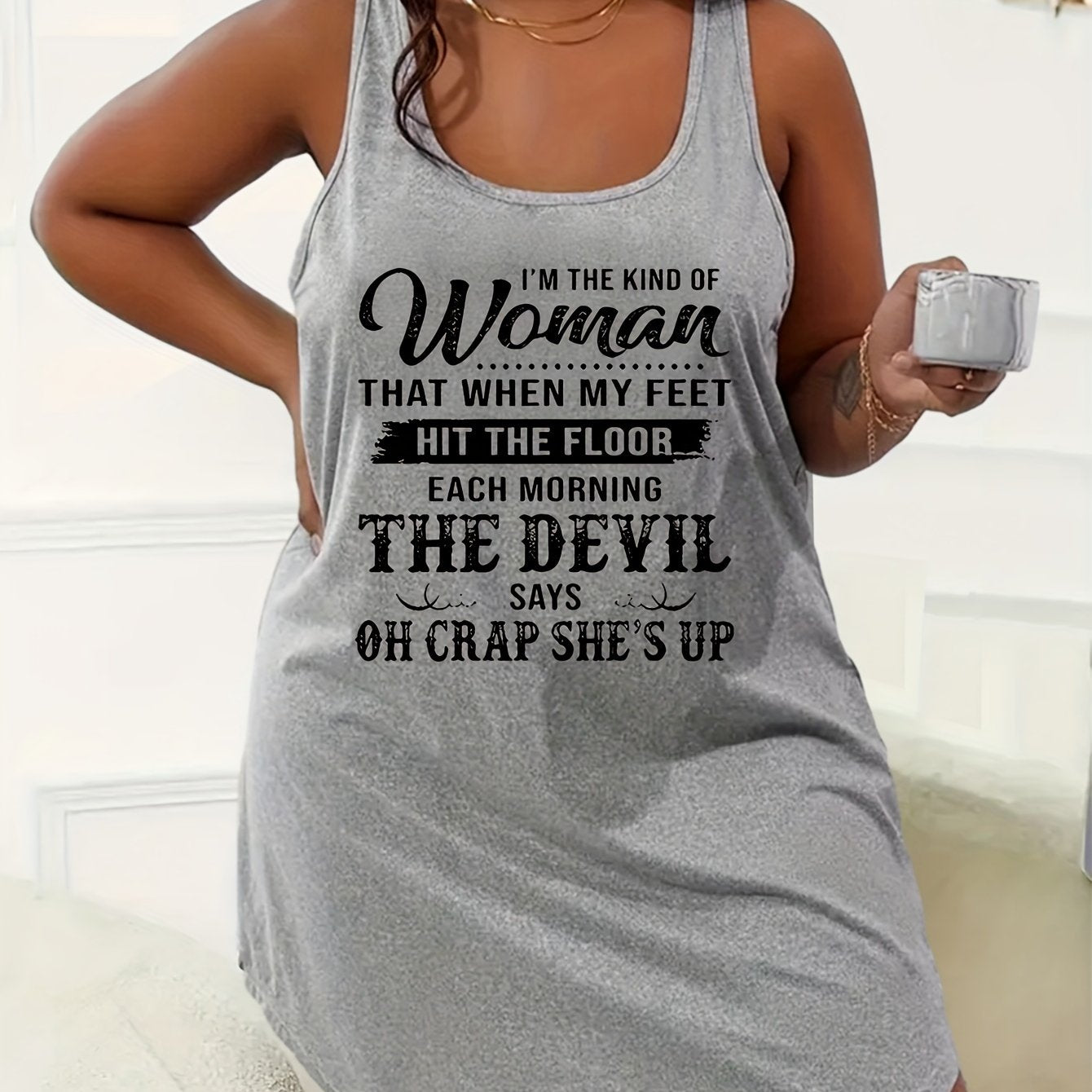 Casual Nightdress Women's Plus Letter Print Racer Back Tank Sleep Dres
