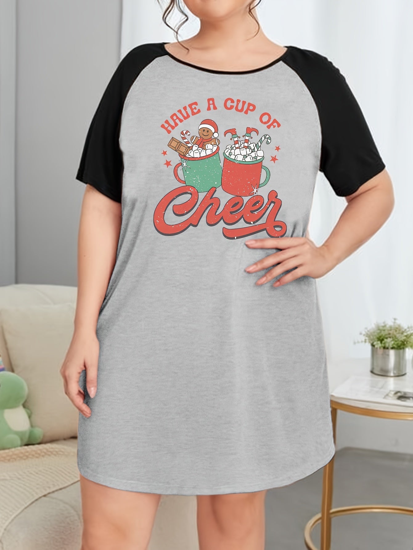 Christmas Nightdress Gingerbread Man & Cup Print Raglan Sleeve