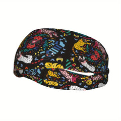 Skull & Floral Print Headband Yoga Sweatband