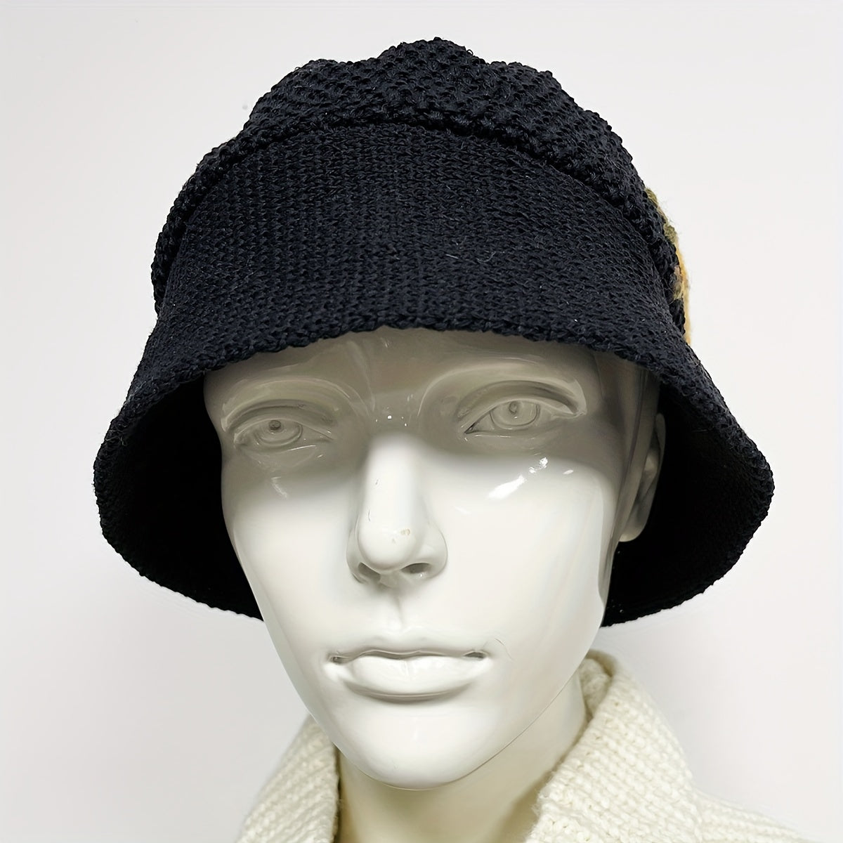 Yellow Flower Bee Bucket Hat Crochet Warm Basin Hat Women Cloche Hat