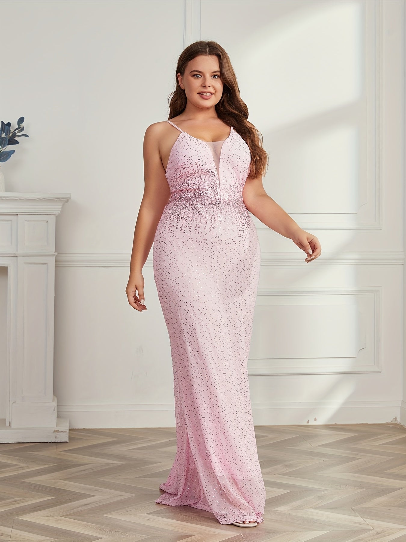 Wedding Dress Sequins Lace Up Floor Length Bridesmaid Dress