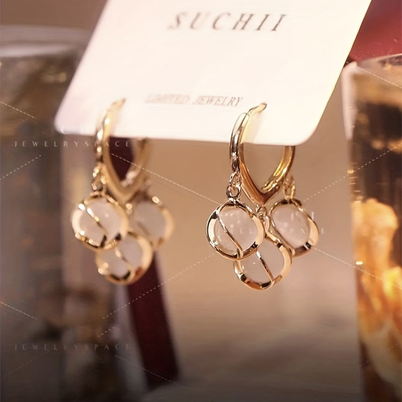 Flower Cat Eye Stone Ear Buckle Style Love Earrings