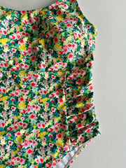 Boho Swimsuit Floral Print Ruched One Piece Swimsuit