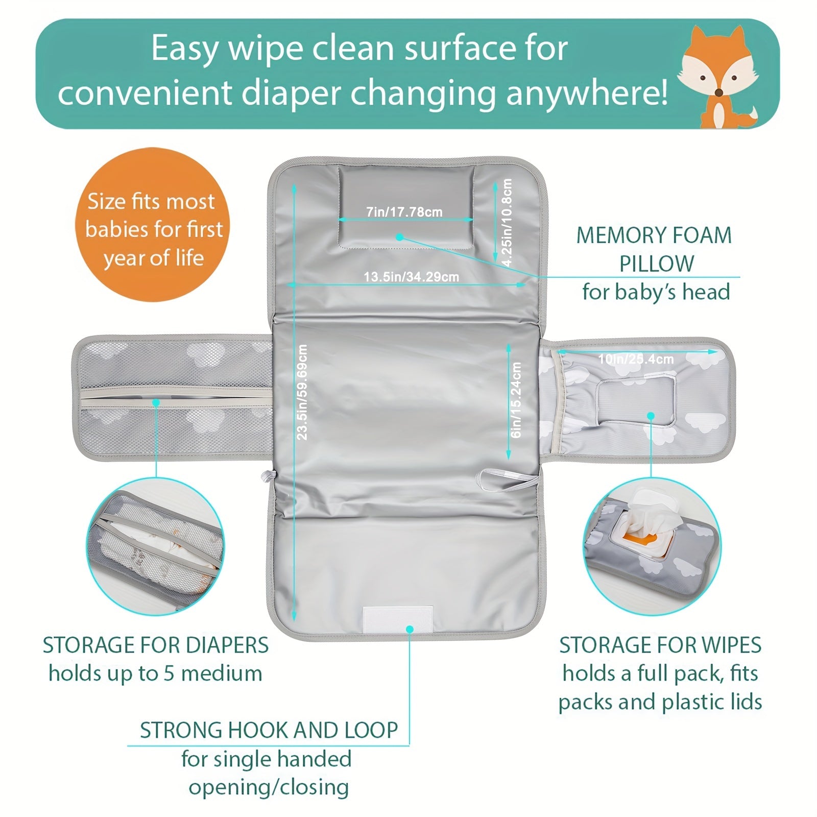 Clouds Pattern Baby Changing Pad Portable One Hand Diaper Change