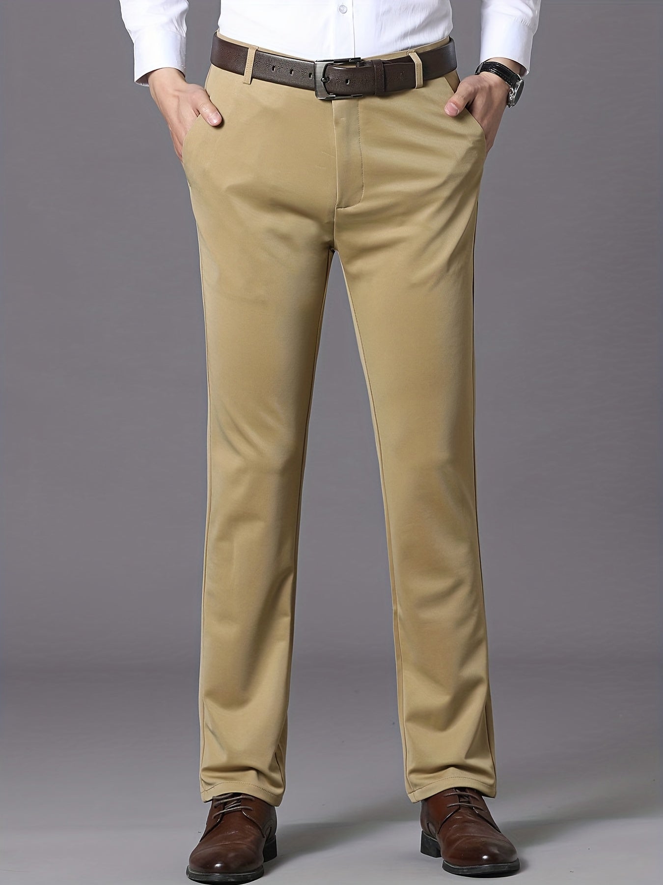 Men's Classic Solid Stretch Dress Pants for Business