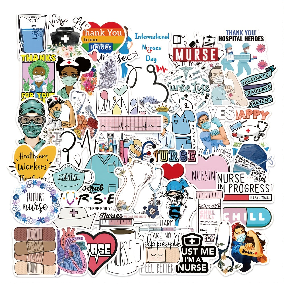 50 Nurse Themed Doodle Stickers for Laptops and More