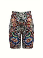 Boho Paisley Print Yoga Shorts High Elastic Butt Lift Running Shorts